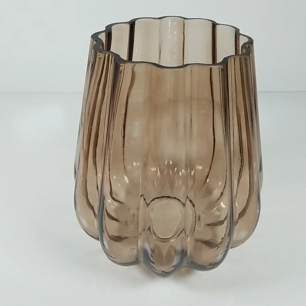 Glass Vase Amber Brown Rustic Farmhouse Decor, Gourd Shape